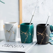 Tazza per spazzolino da denti in ceramica con finitura marmo, conteneditore per spazzolino da denti e dentifricio 10,8x7,2cm per la stanza da bagno