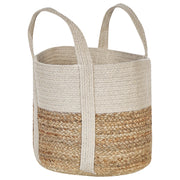 Cesto portaoggetti in juta e cotone beige e bianco Cesto portabiancheria intrecciato con manici