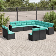 Set Divani da Giardino 13 pz con Cuscini Nero in Polyrattan 3226484