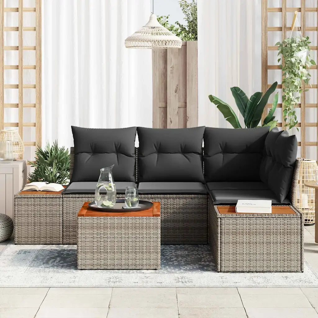 Set Divano da Giardino con cuscino 4 pcs Grigio Polyrattan