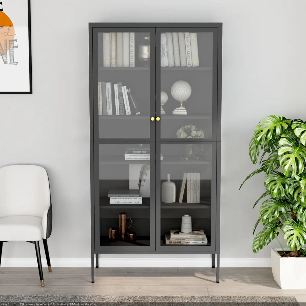 Vetrina Antracite 90x40x180 cm in Acciaio e Vetro Temperato 336081