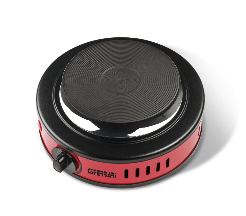 G3 ferrari g10157 fornello portatile elettrico, 500 w, regolazione temperatura, piastra in ghisa 11 cm, spia d'accensione, ideale per campeggio, rosso