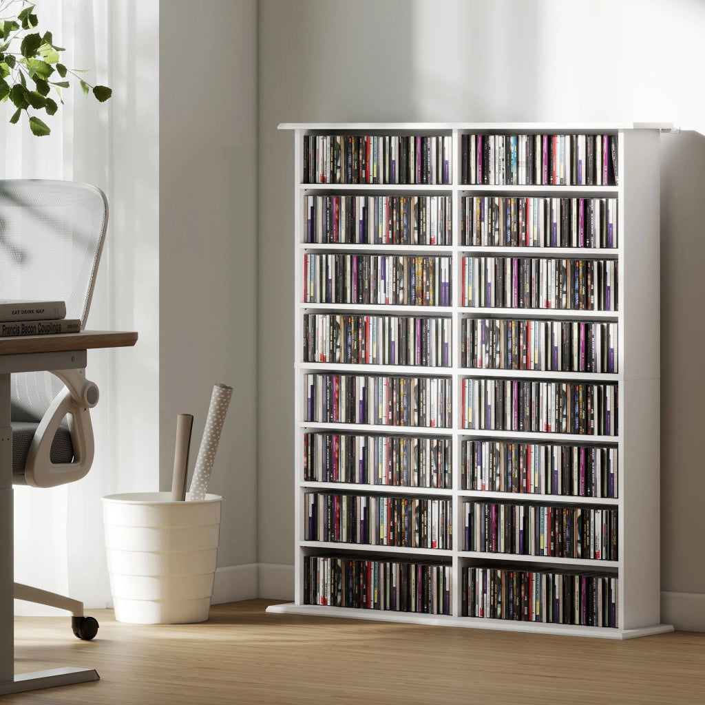 Libreria 16 Ripiani per CD in Legno Moderno ¨C zephmum ¨C Bianco 106.5x24x126.3 cm