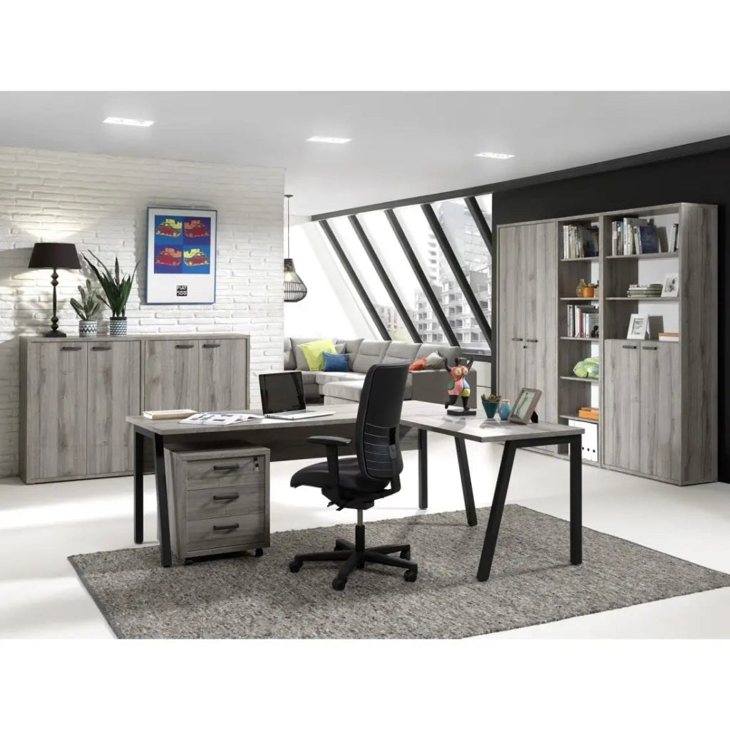 Mobile da ufficio SOON – Armadietto con 2 porte – Rovere Sherman grigio – L90 x H112 x P40 cm