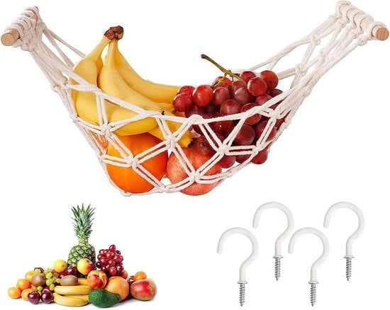 Cestino per Frutta in Stile Bohemiano con Grucce per Cucina e Caravan
