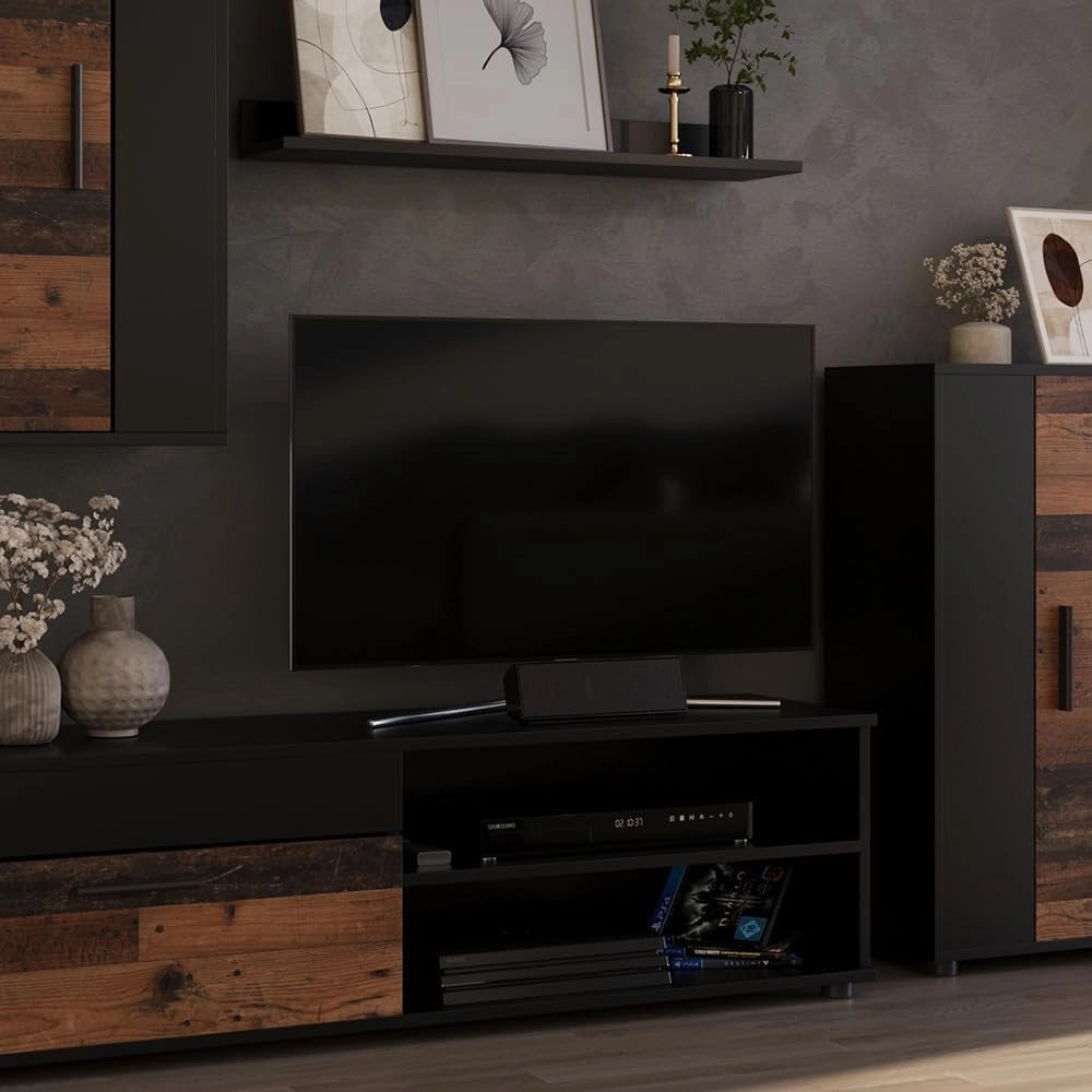 Parete attrezzata Berno, Rovere rustico, Set di 4 pezzi, adatto per la conservazione di dispositivi multimediali e accessori