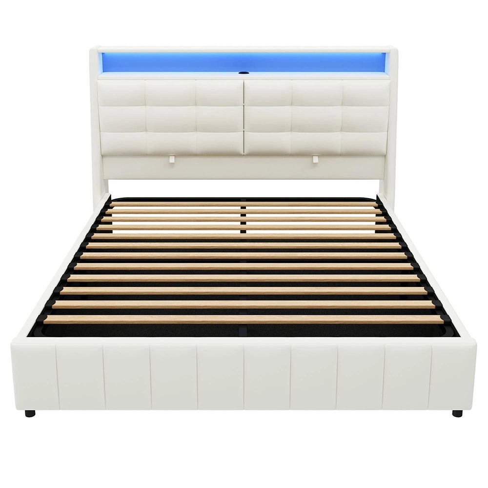 Letto 160x200cm imbottito - Xylo - LED USB testiera regolabile bianco