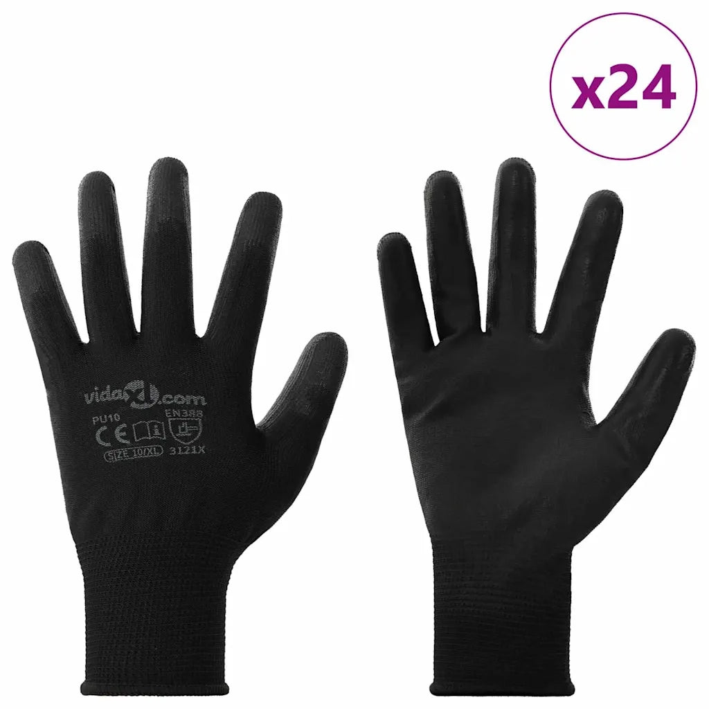 Guanti da Lavoro 24 pcs Nero 10 / xl Poliestere