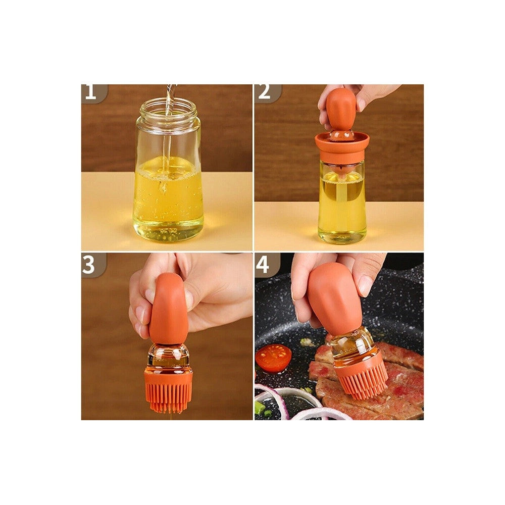 Trade Shop - Contenitore Olio Con Pennello In Silicone Olio Dispenser Contagocce Dosatore -
