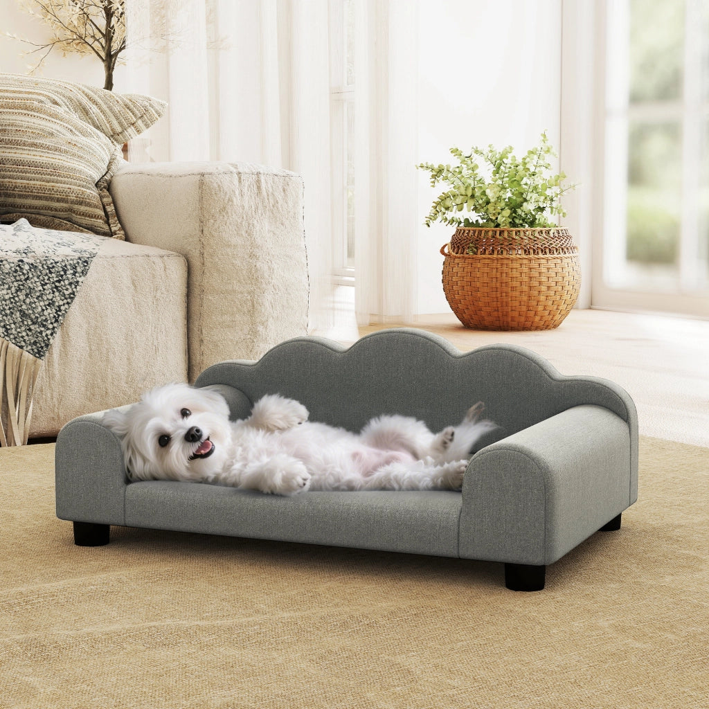 Cuccia Divano per Cani con Braccioli 66x42x28,5 cm in Tessuto French Terry Grigio