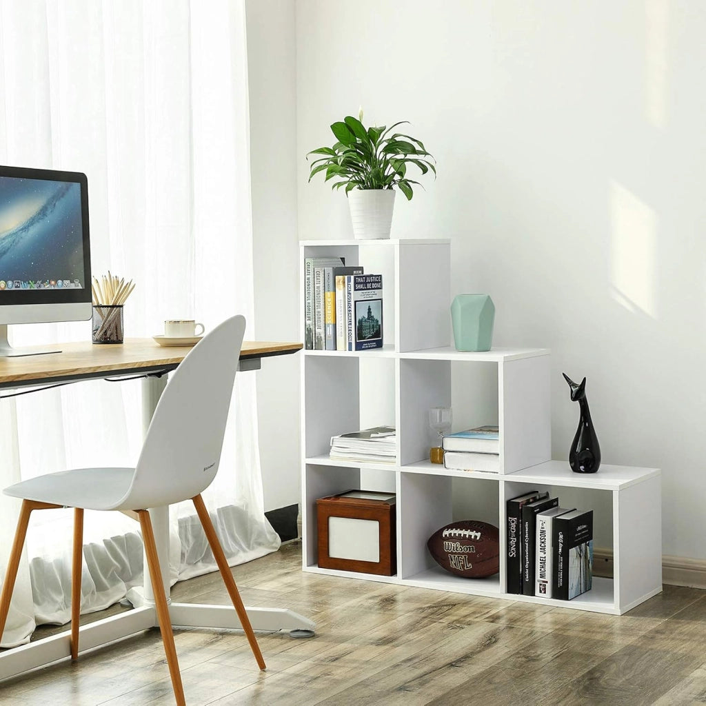 VASAGLE Libreria, Scaffale per scale, divisorio divisorio, armadio a 6 scomparti, per ufficio, soggiorno, camera da letto, bianco LBC63WT