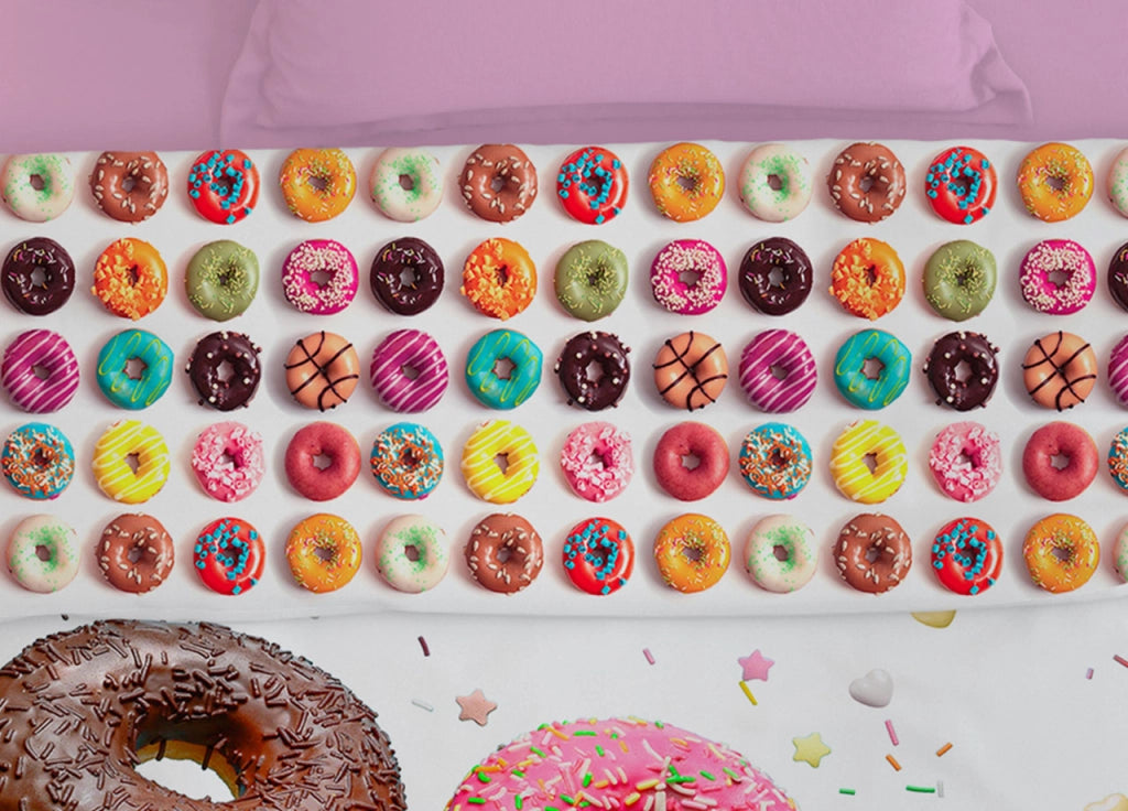 Parure Lenzuola Copriletto Stampa Digitale Cotone Made In Italy Dis. Donuts