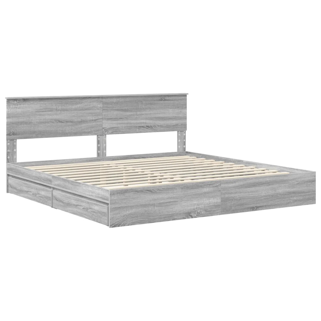 Letto matrimoniale | Letto per adulti | Letto con Contenitore con testiera Grigio Sonoma 200 x 200 cm