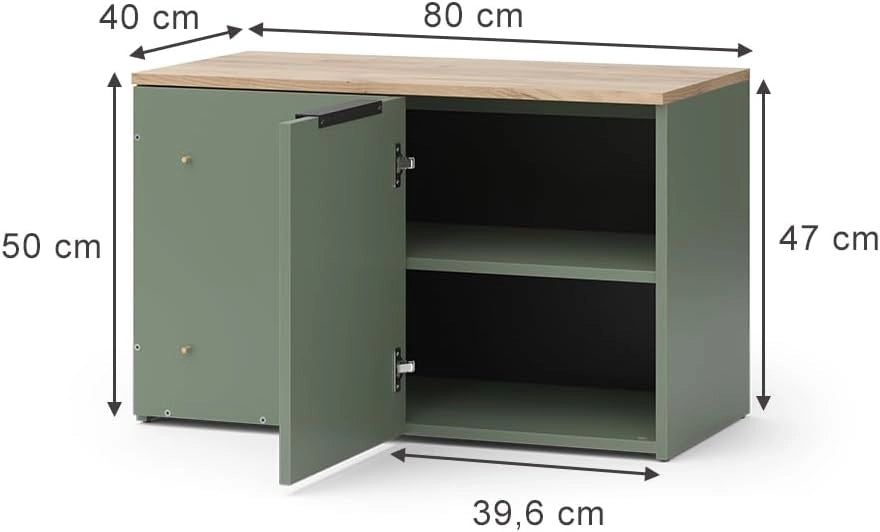 Credenza Wido, Verde, 80 x 50 cm con porta, per la conservazione e l'utilizzo salvaspazio negli angoli