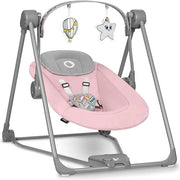 Sedia a dondolo per bambini da 0 a 9kg, suoni naturali 5 velocità di oscillazione giocattolo, cuscino, timer, silenzioso pieghevole e trasportabile 5 punti cintura, cavo di alimentazione USB (rosa)