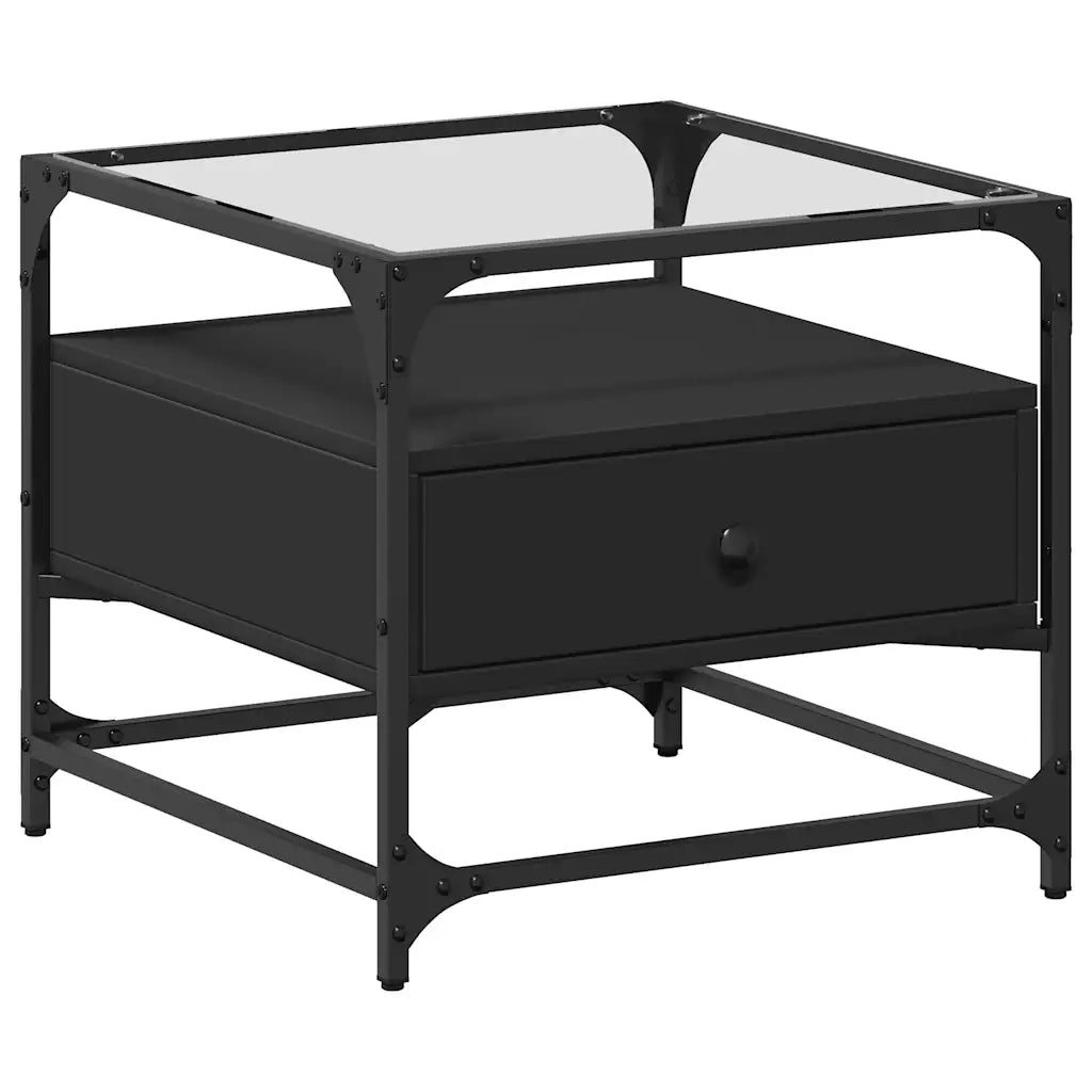 Tavolino con Piano in Vetro Nero 50x50x45 cm Acciaio 846049