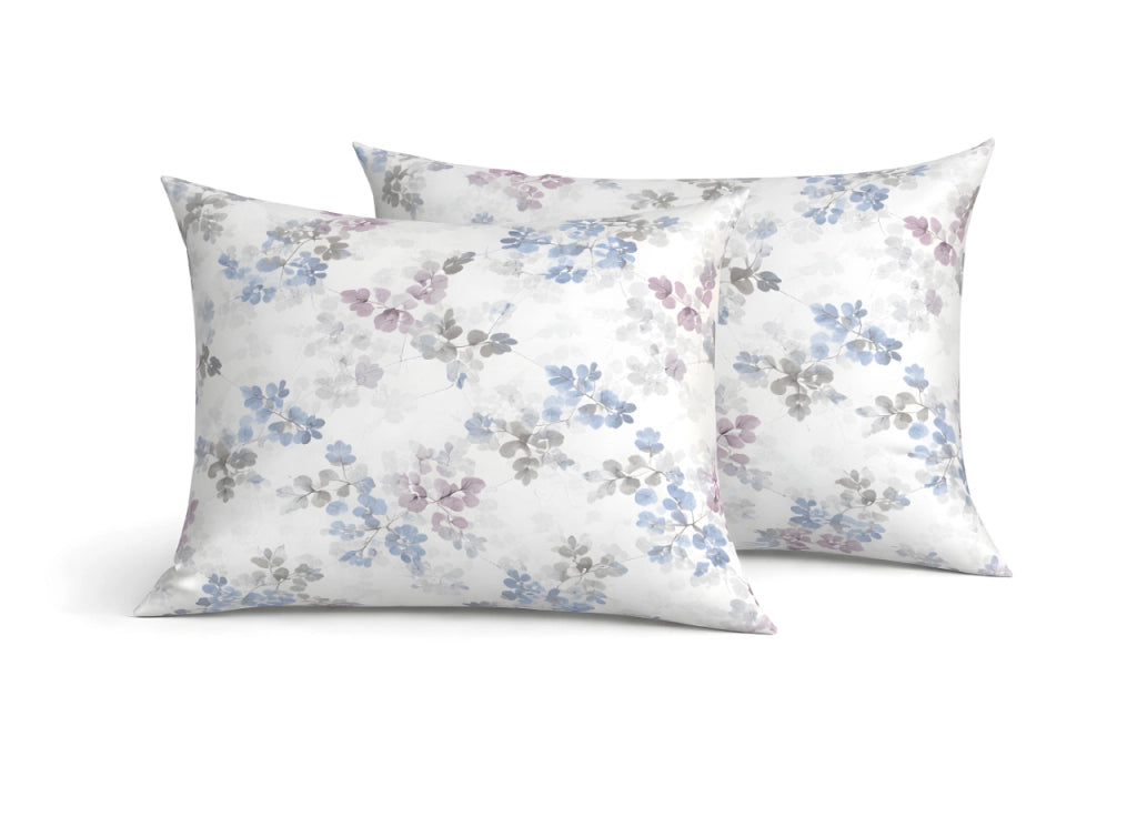 Coppia Federe Cuscino Letto Con Bottoni Laterali 100% Cotone Disegno Petalo GI - Federe - Azzurro