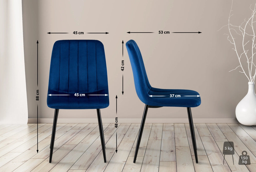 Set di 4 sedie Dijon blu,Velluto