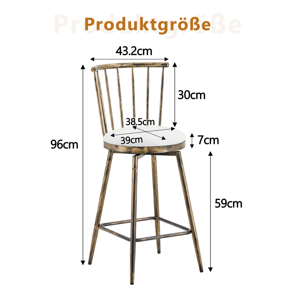 Sgabello da bar con schienale Windsor in metallo e seduta imbottita in PU marrone e bianco 73 × 45,5 × 45 cm