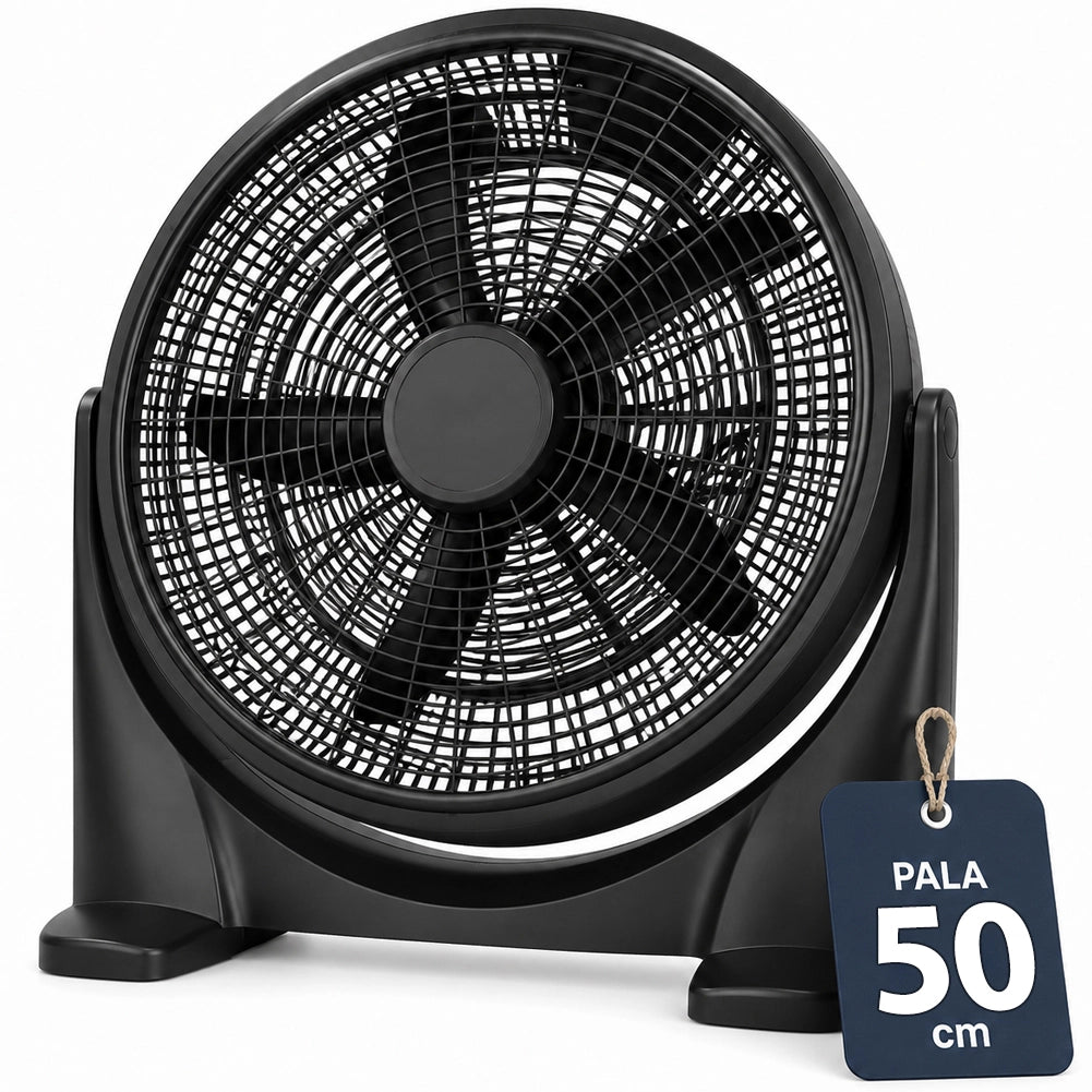 Ventilatore da Pavimento 51 cm Nero Pala 50 cm Base Anti Ribaltamento 3 Velocità