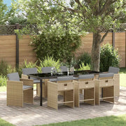 Set da Pranzo per Giardino con cuscino 9 pcs Beige polyrattan 3379999