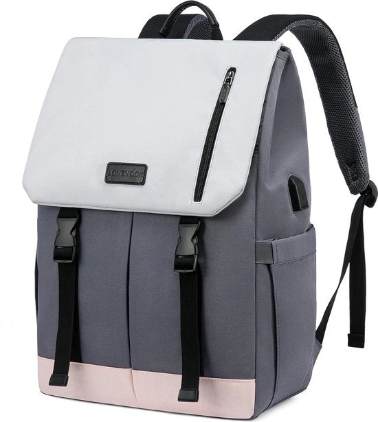 Zak da donna e dell'uomo, 15,6-17,3 pollici, borsa per laptop, impermeabile, borsa scolastica, ragazzi, ragazze, borsa, borsa diurna, università, viaggi, lavoro, grigio, bianco, rosa, Casual