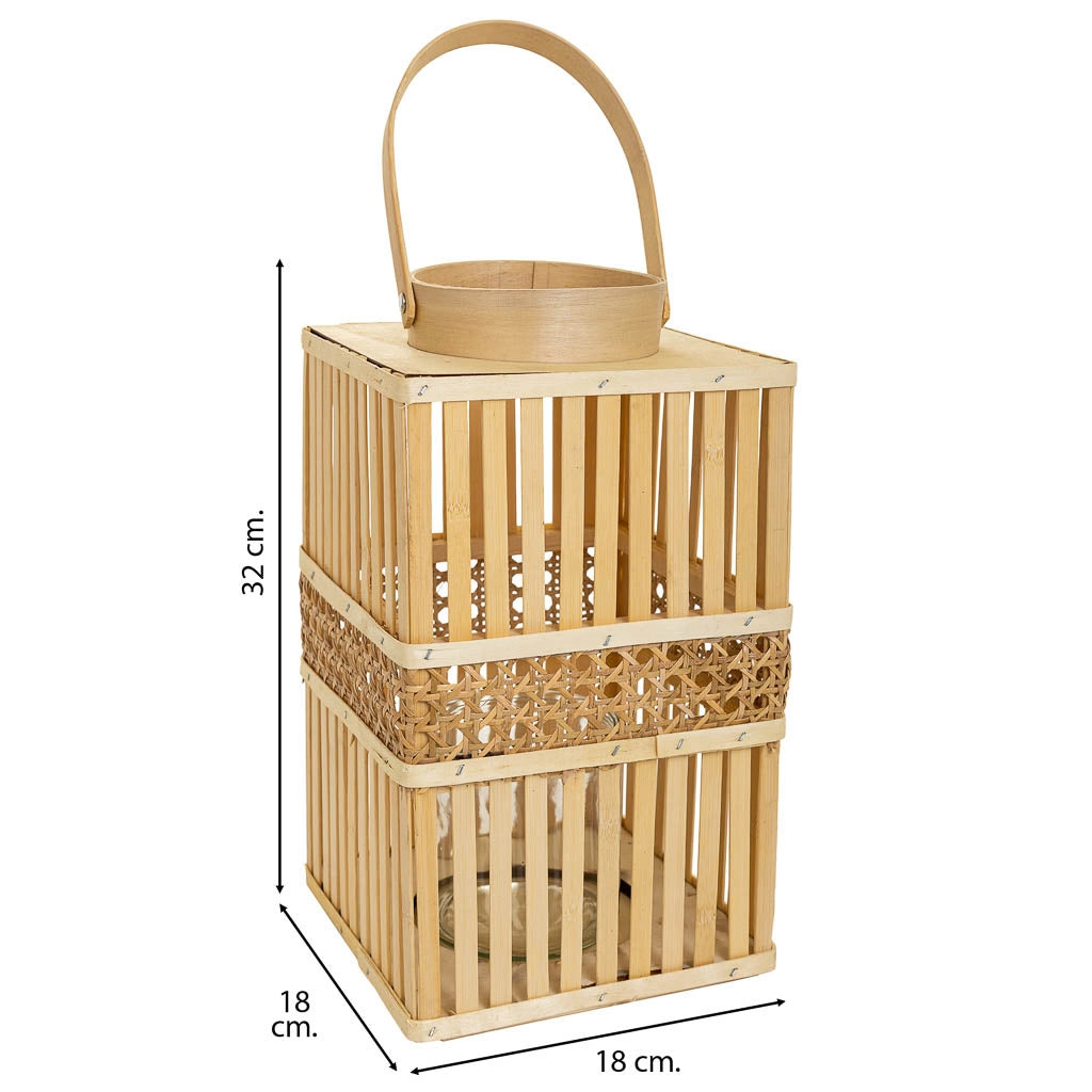 Lanterna portacandele in bambù marrone 18x18x32h