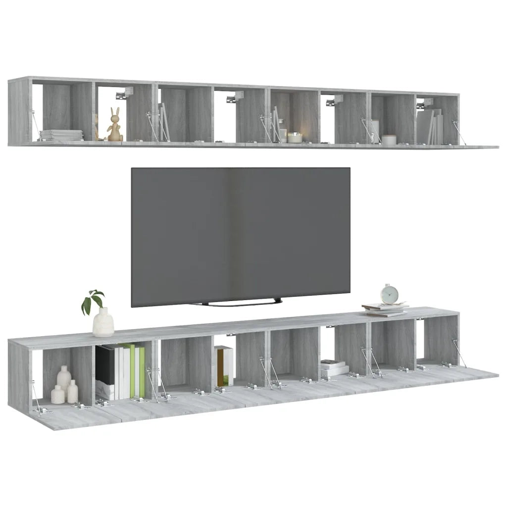 Mobili Porta TV 8pz-Set di 8 Credenza per TV Grigio Sonoma 60x30x30 cm Legno Multistrato