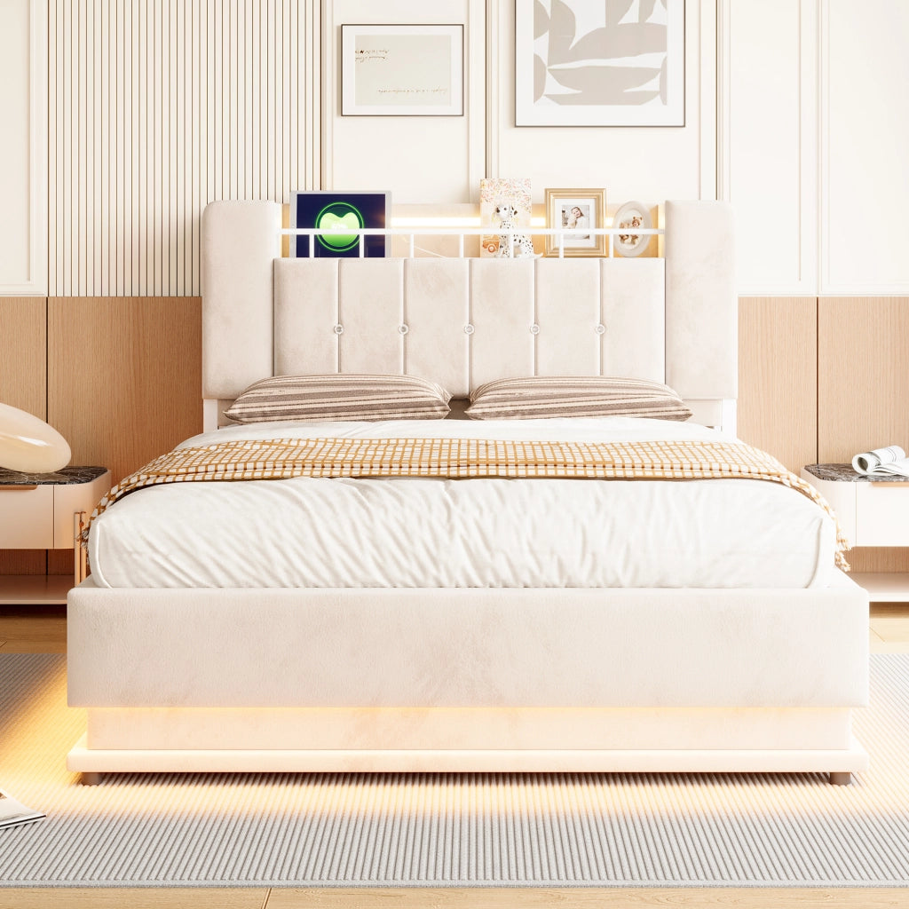 letto imbottito velluto beige 142 x 220 cm