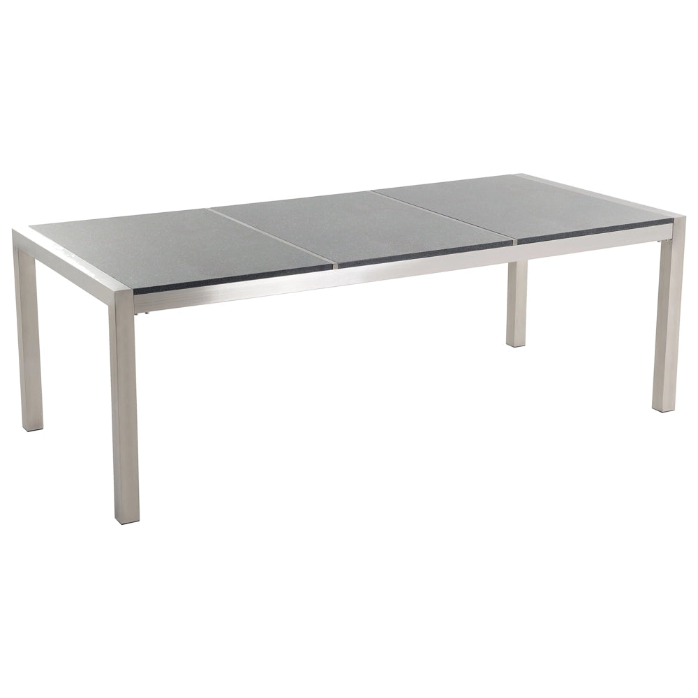 Set da pranzo da giardino Nero con piano in granito grigio sedie in rattan 8 posti 220 x 100 cm