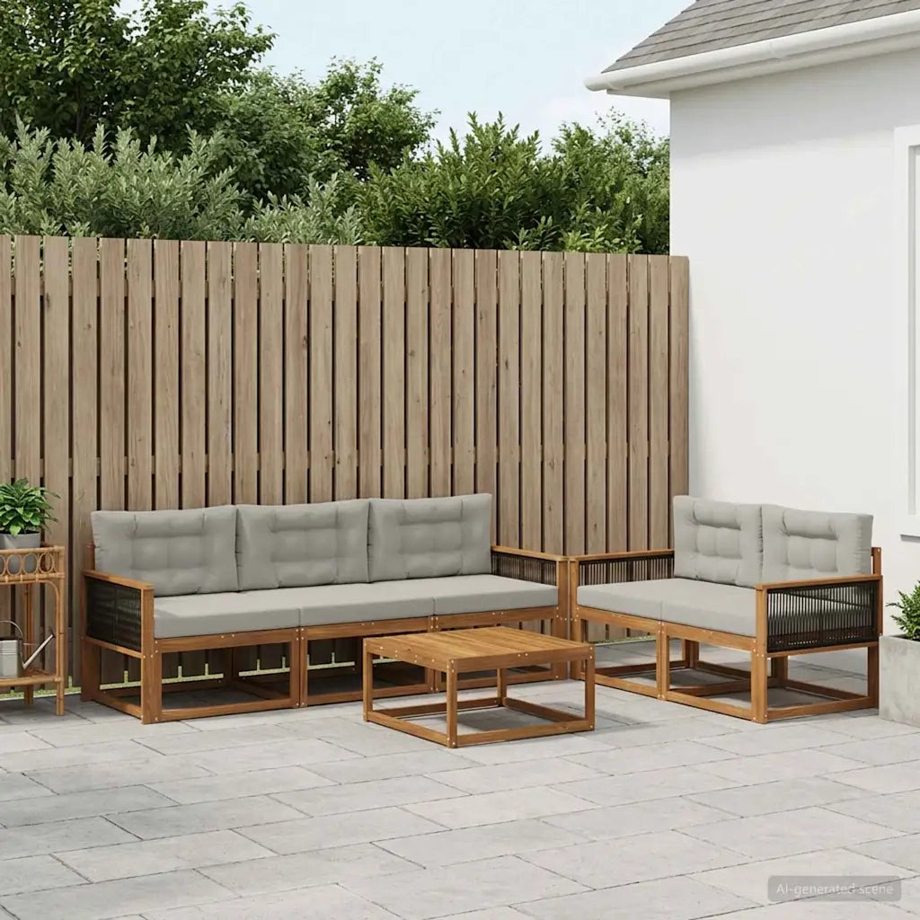 Set di divani da esterno 6 pcs Naturale e Grigio chiaro
