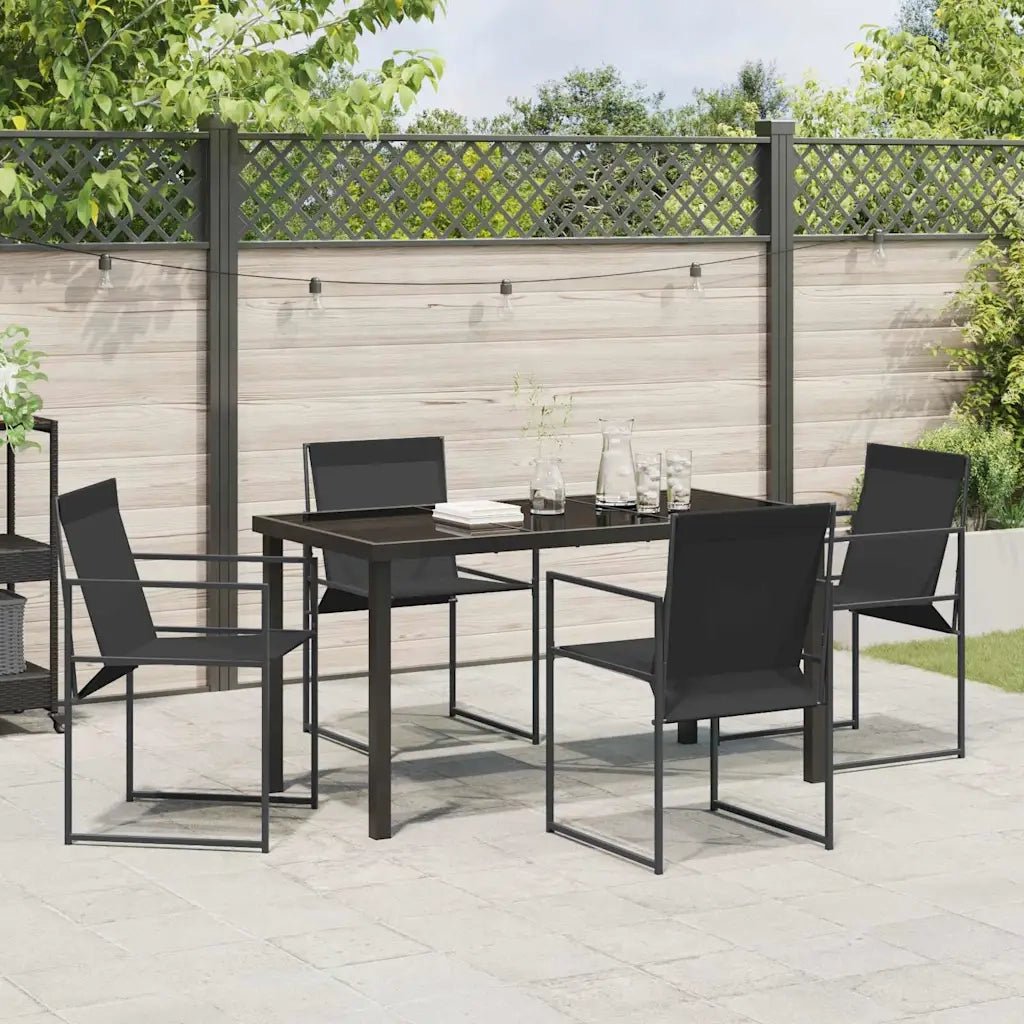 Set da Pranzo per Giardino 5 pz | Set Salotto da Giardino Nero Textilene e Acciaio