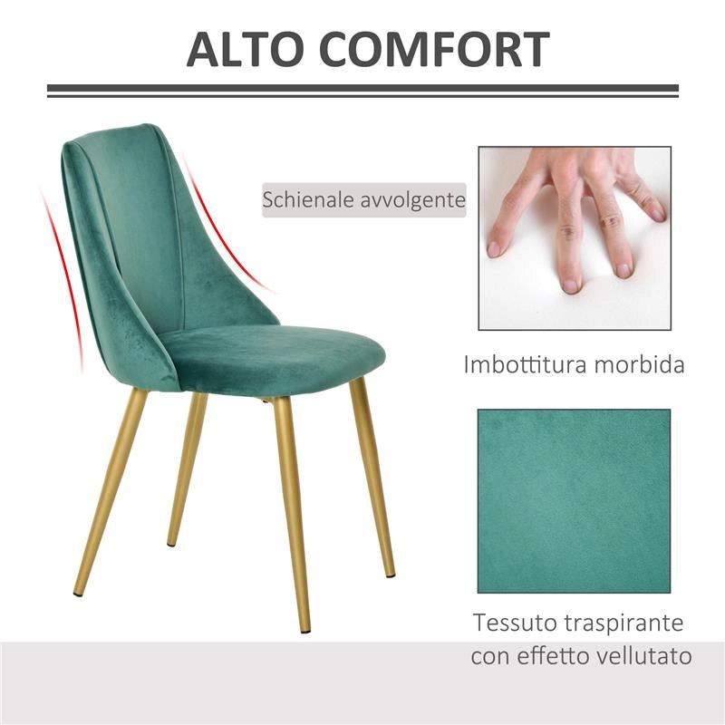 SET 2 SEDIE MODERNE IMBOTTITE CON RIVESTIMENTO EFFETTO VELLUTO VERDE