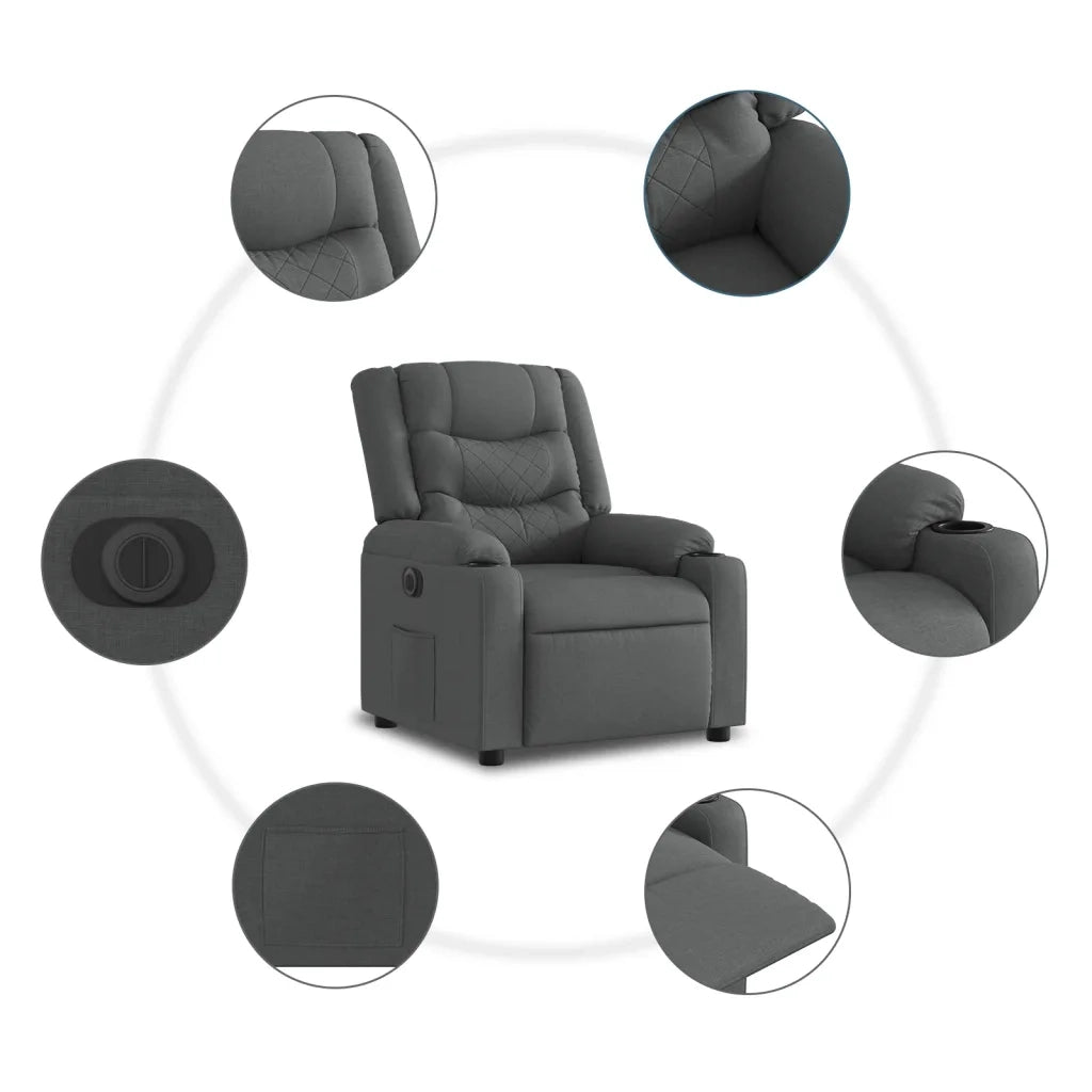 Poltrona Alzapersona Reclinabile Elettrica Grigio Scuro Tessuto 3206580