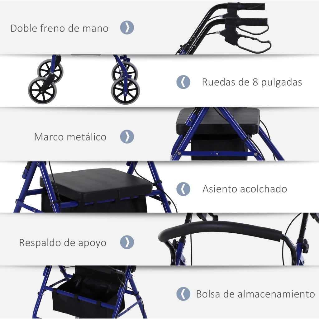 Poltrona Pieghevole con Almacenaje, Sedile e Freni ¨C Minimal ¨C 65x53x79-89 cm Blu e Nero