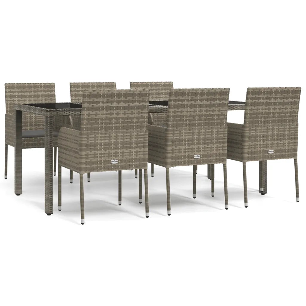 Set da Pranzo da Giardino 7 pz con Cuscini in Polyrattan Grigiocod mxl 100420