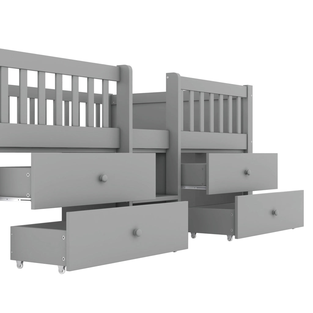 Letto a soppalco singolo 90×200 cm con 4 cassetti; spondali e scala; senza materasso; legno; grigio