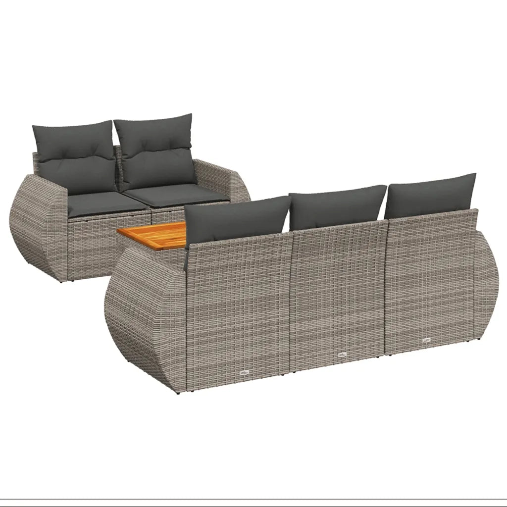 Set Divano da Giardino 6 pz con Cuscini Grigio in Polyrattan 3224891