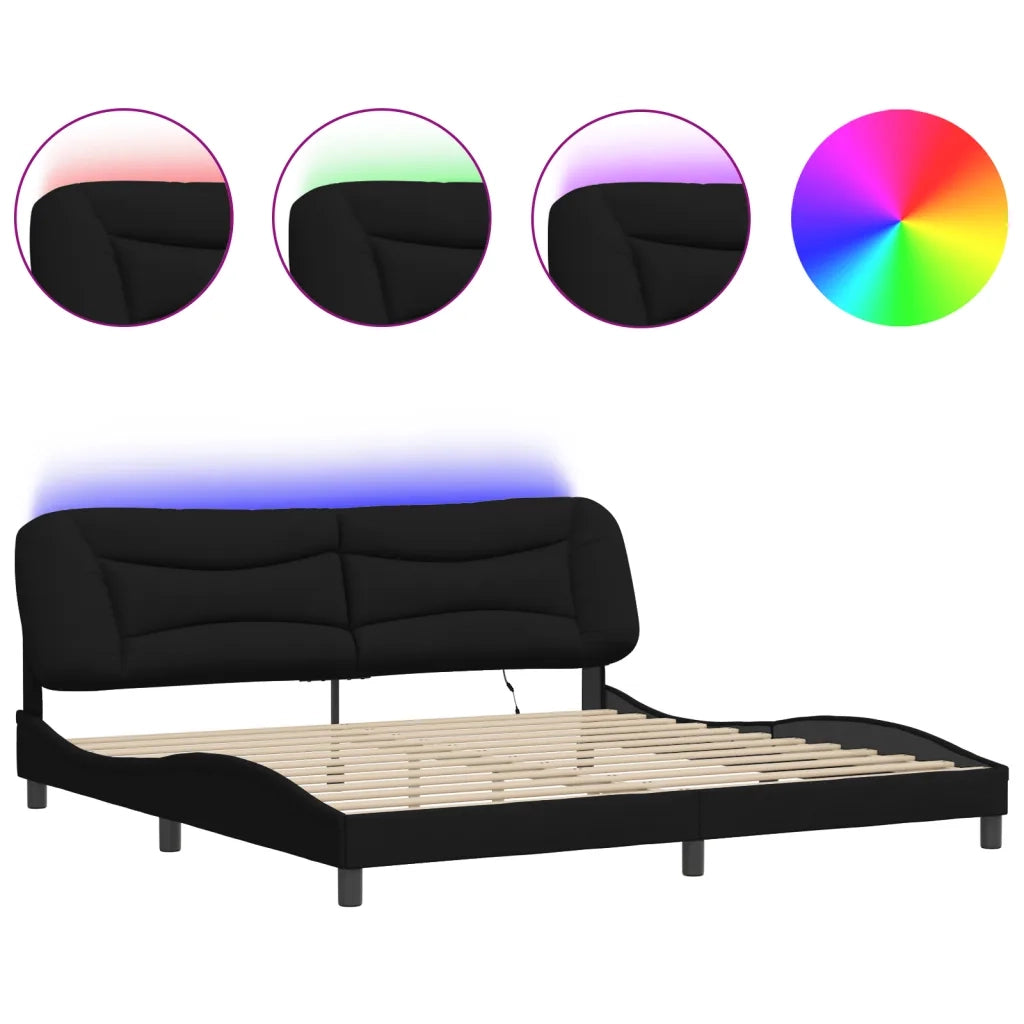 Giroletto con LED senza Materasso-Struttura Letto Hvar Nero 200x200 cm in Tessuto