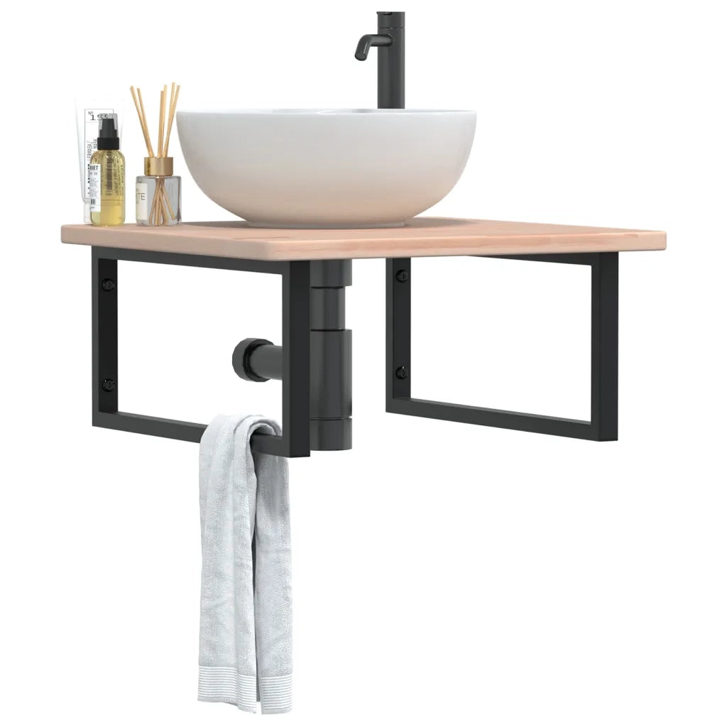 vidaXL Ripiano a Parete per Lavabo in Acciaio e Massello di Rovere