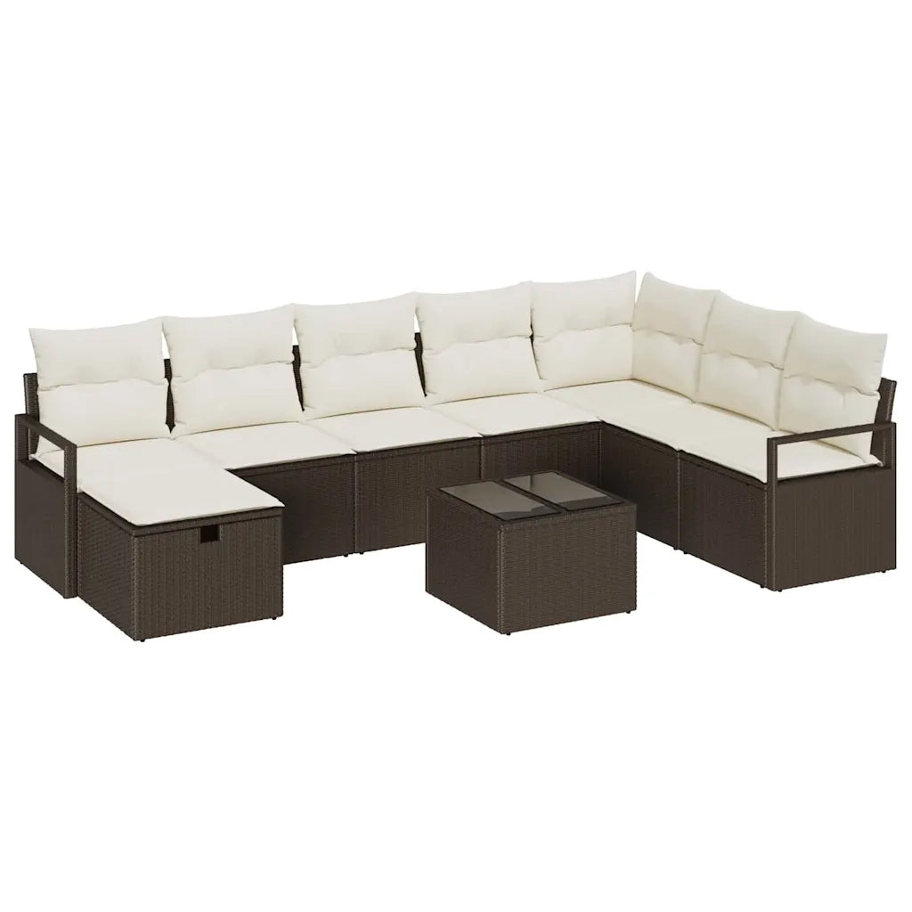 Set di divani con cuscino Marrone e Crema polyrattan