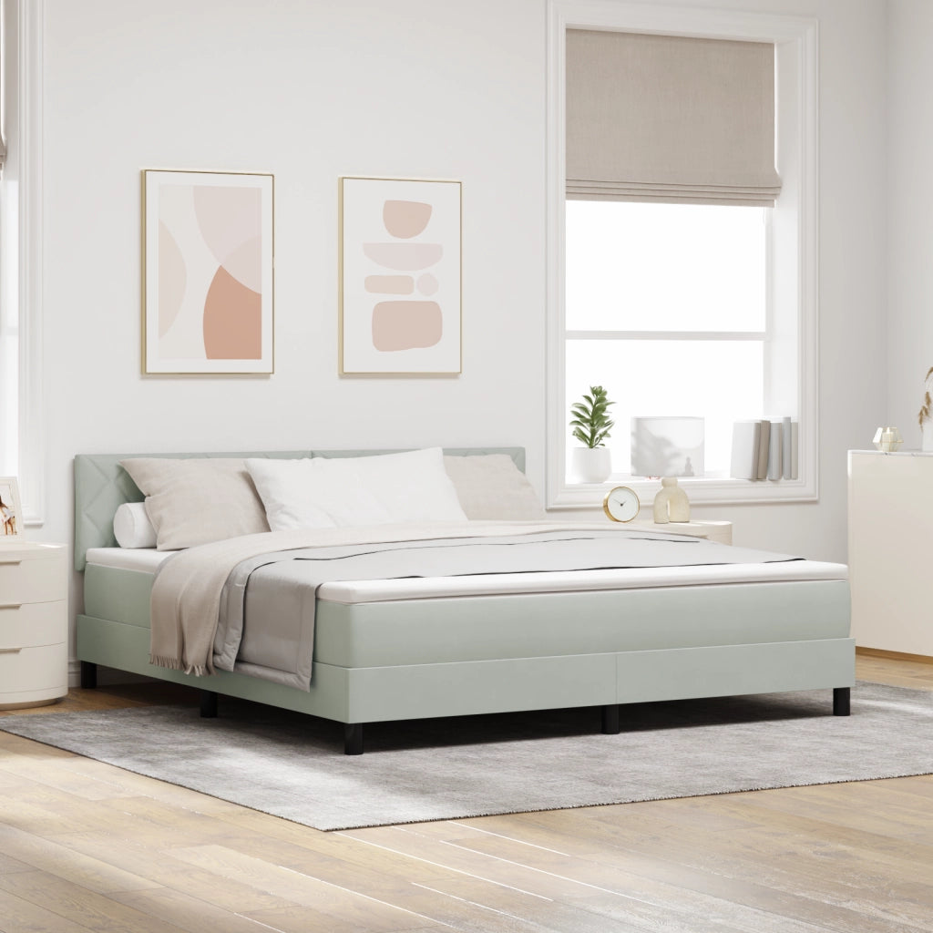 Letto Box Spring con Materasso Grigio Chiaro Super King in Velluto