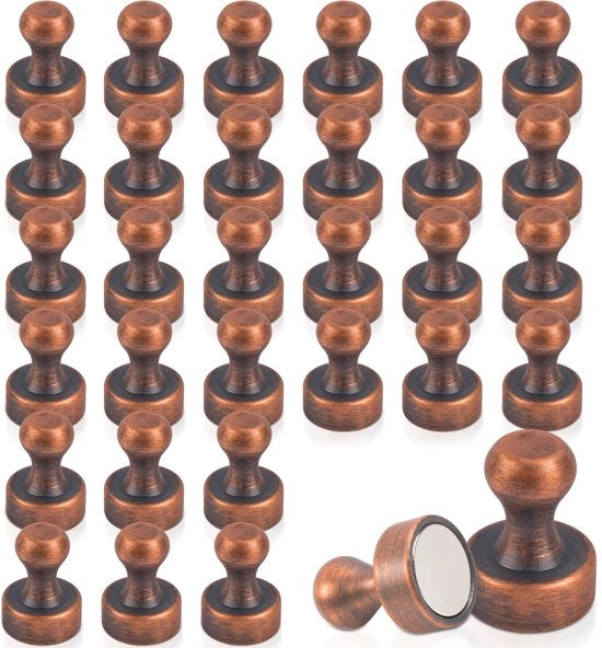 Pacco di 32 magneti neodymium, extra forti, minimagneti 12 x 16 mm, magneti per lavagne, magneti forti per frigoriferi, pannelli a ganci, lavagne, magneti cilindrici, lavagne bianche (bronzo)