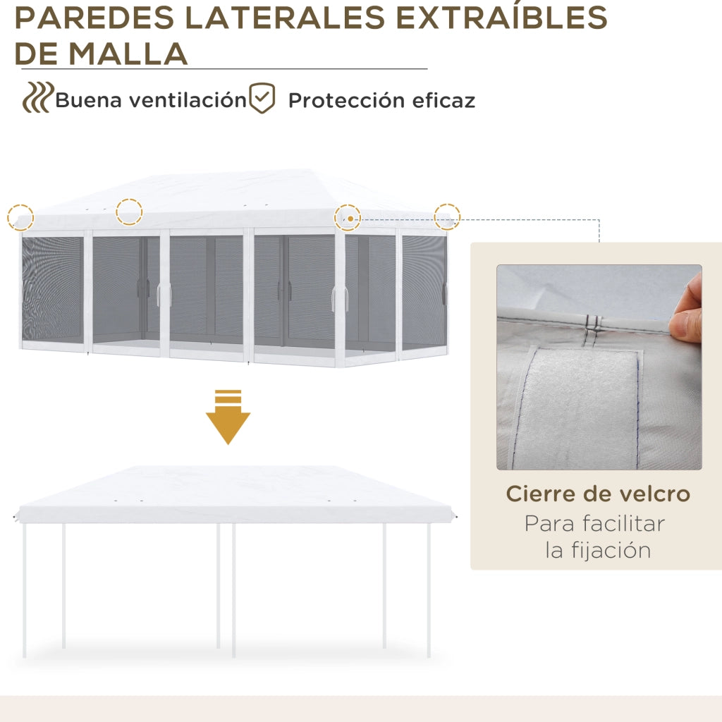 Gazebo Pieghevole 6x3 m con Pareti a Rete ¨C zephmum ¨C Crema