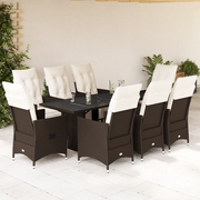 Set BistrÃ² da Giardino 9 pz con Cuscini in Polyrattan Marrone
