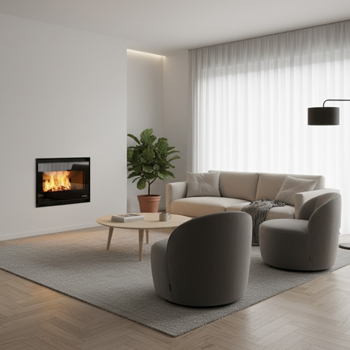 Caminetto a legna da inserimento convezione naturale focolare thermofix base in ghisa *** misure gtm90, confezione 1