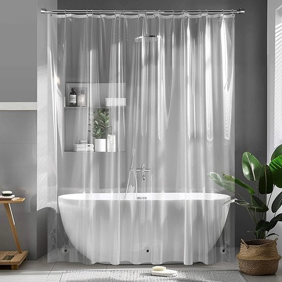 Douchegordijn in EVA 120x180cm - Antimuffa e Impermeabile - Compreso 8 Ganci con Cerniera