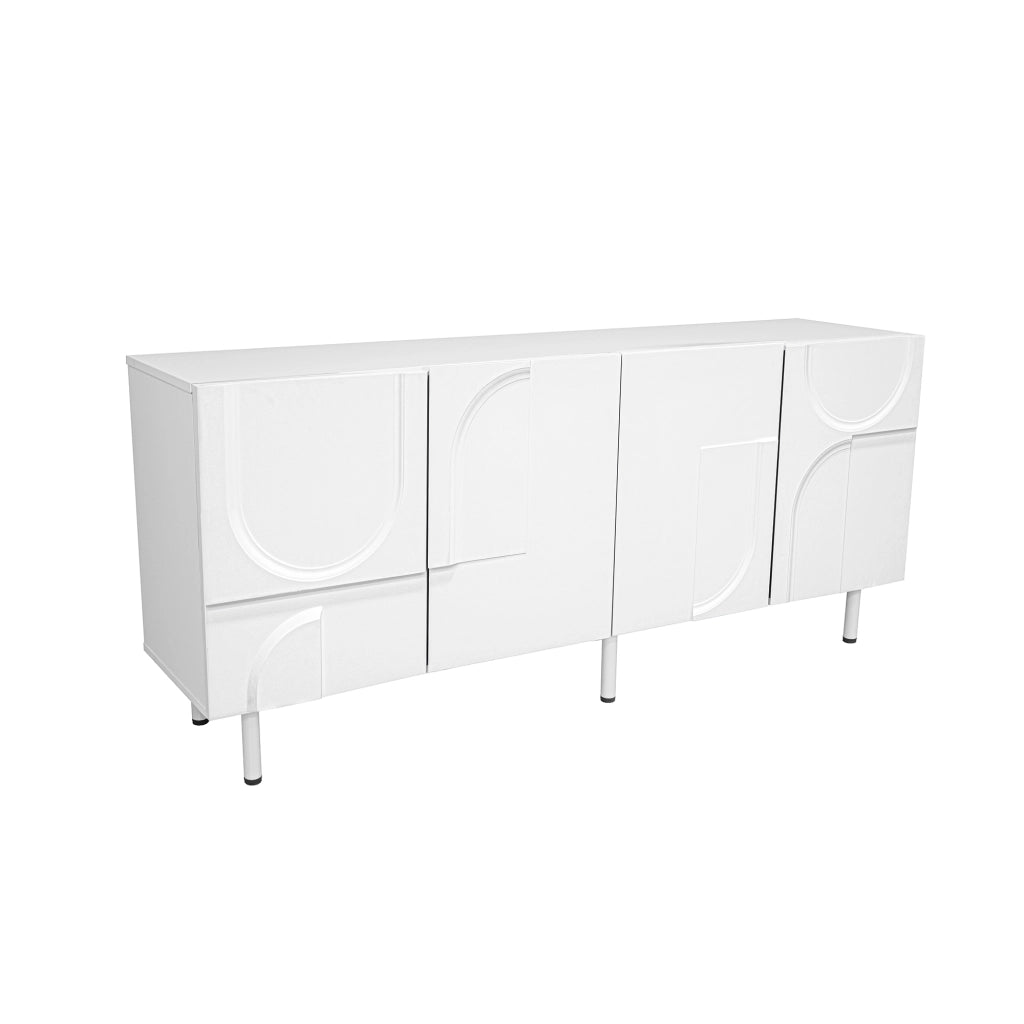 Sideboard moderno geometrico bianco 160 cm con ampia capacit¨¤ contenitiva e chiusura silenziosa