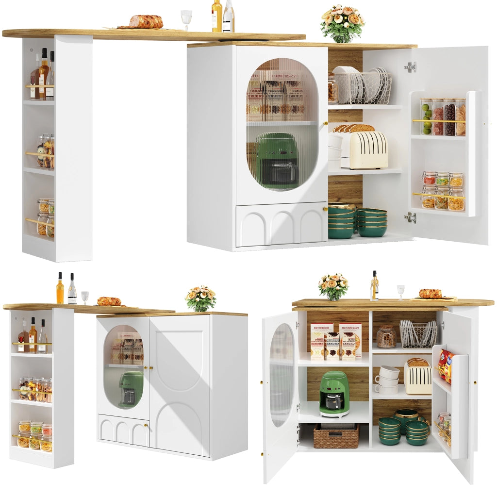 Carrello da cucina con 3 ante e piano girevole a 360°; portasalviette e portaspezie; 138x39x105 cm