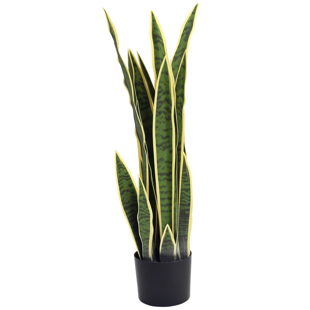 Sanseveria Artificiale Pianta Finta Realistica con Vaso, ?15cm x 80cm, Verde e Giallo